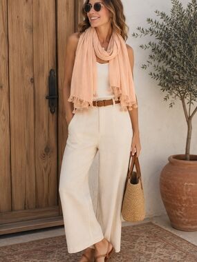 100% Cotton J. Crew Peach Scarf With Tassels